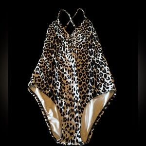 Victoria's Secret Cheetah  Strappy One Piece Swim Bathing Suit L